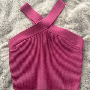 Babaton Fuchsia Ribbed Cross-Strap Crop Top